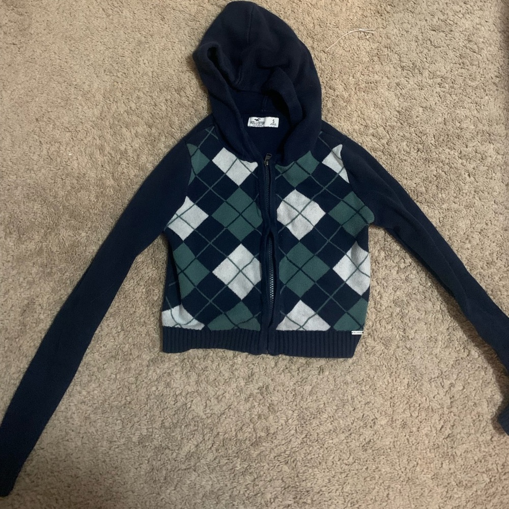 Argyle crop zip up hoodie
